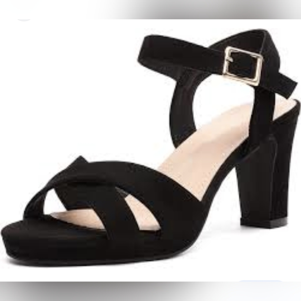 Dream Pairs Open Toe Ankle Strap Sparkly Strappy Chunky Heels Pump Sandals 8.5